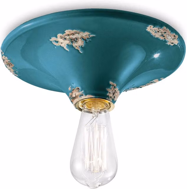 Plafoniera Vintage Ferroluce in Ceramica Verde e Oro con Attacco E27