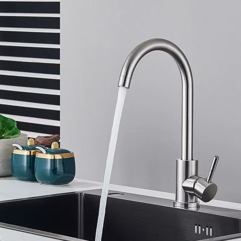 Miscelatore per lavello da cucina con canna alta, girevole a 360°, con miscelatore per acqua calda e fredda, monocomando, installazione con un foro, cartuccia in Vetroceramica, finitura in nichel spazzolato