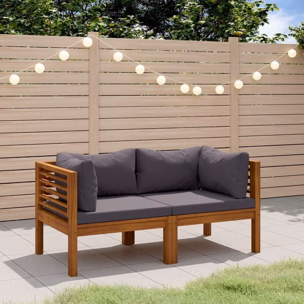 The Living Store Divano da giardino a 2 posti con cuscini in legno massiccio di acacia