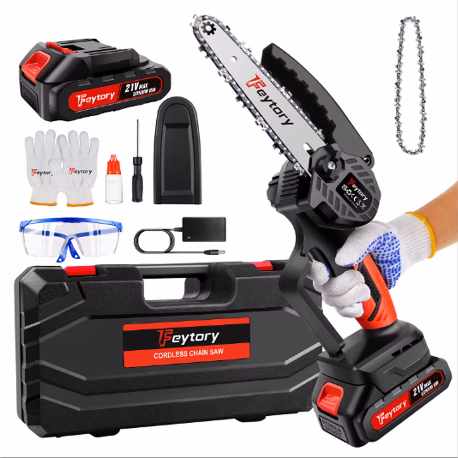 Troncatrice a batteria - lama da 6" (15 cm). Troncatrice elettrica - motore brushless da 5000W - batteria al litio da 21V 1500mAh - leggera, 1,2 kg - impugnatura antiscivolo - ideale per il taglio del legno e la potatura degli alberi