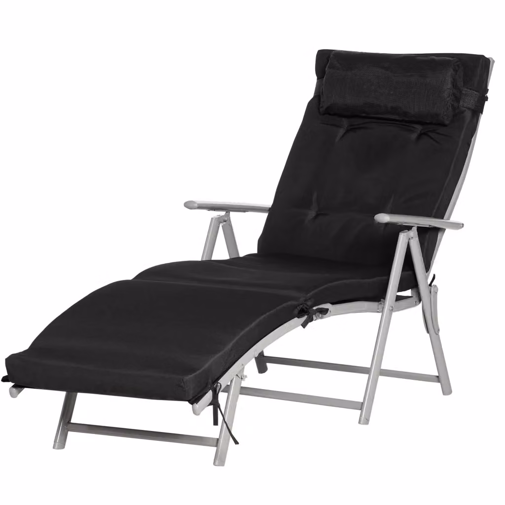 Lettino da giardino pieghevole Minimal con cuscini in textilene e struttura in acciaio nero e argento L: 196 cm, P: 63,5 cm, H: 100,5 cm – 2