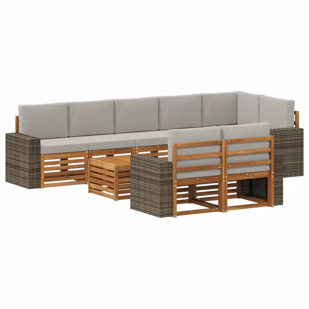 Set di divani da esterno a L vidaXL in legno di acacia con tavolo da caffè, 9 pezzi, marrone e grigio – 2