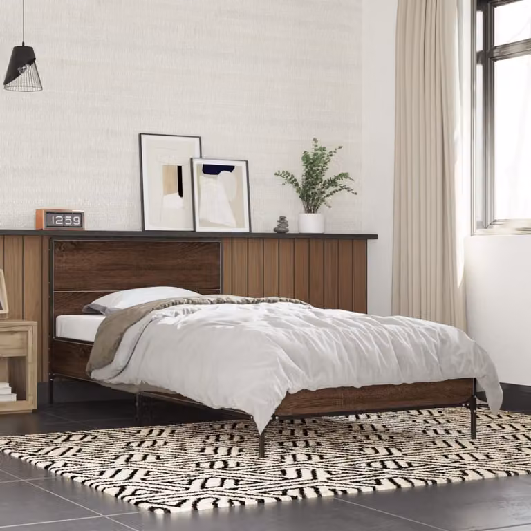 vidaXL Giroletto in Rovere Marrone con Listelli Fissi in Legno e Metallo L: 190 cm, P: 75 cm, H: 80 cm