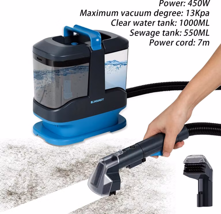 Aspirapolvere per liquidi e asciutto - 13 kPa. Pulitore per tappeti e imbottiti - 450 W - Doppia spazzola - Serbatoio per acqua pulita e sporca da 1080/800 ml - Spina europea, 220-240 V