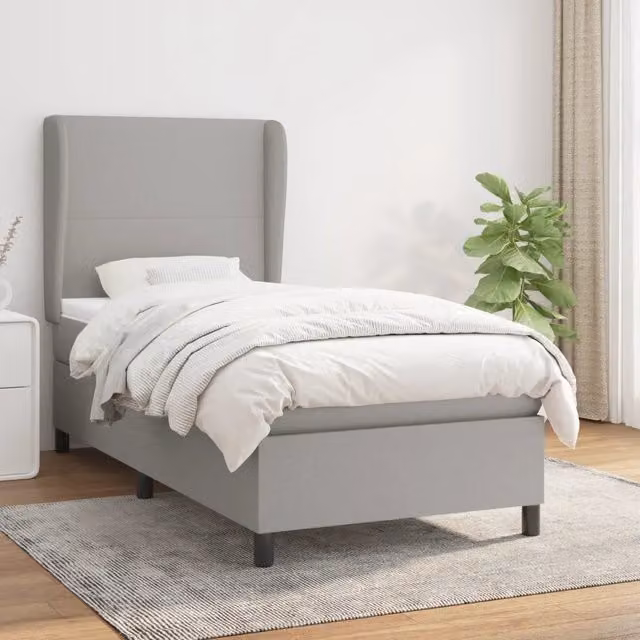 Letto ibrido vidaXL con giroletto a molle e materasso in tessuto grigio e bianco L/P/H: 190 x 90 x 25 cm