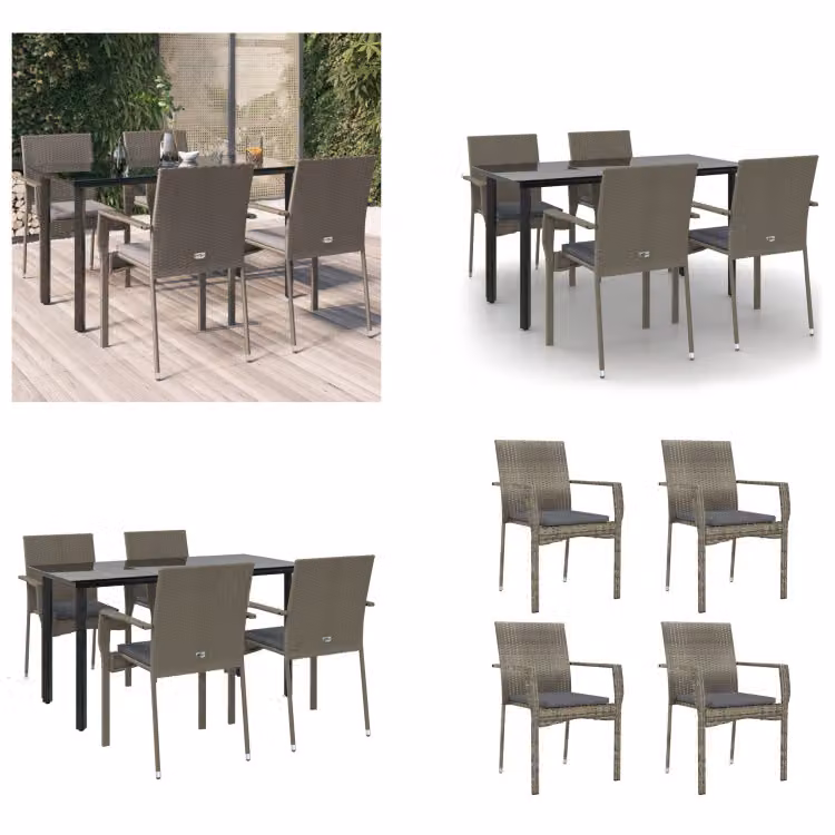 vidaXL Set da pranzo da giardino 5 pezzi con cuscini in poly rattan nero e grigio - Set da pranzo da giardino - Set da pranzo da giardino - Set da pranzo da terrazza