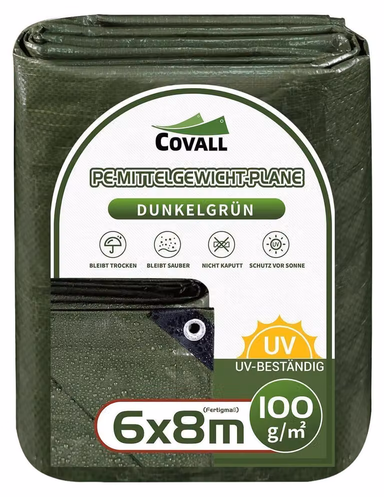Telo di copertura con occhielli, 6x8 metri, 100 g/m², colore verde, impermeabile e resistente ai raggi UV