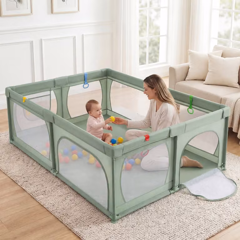 Costway Recinto extra large per neonati e bambini con rete traspirante, Box per interno ed esterno Verde