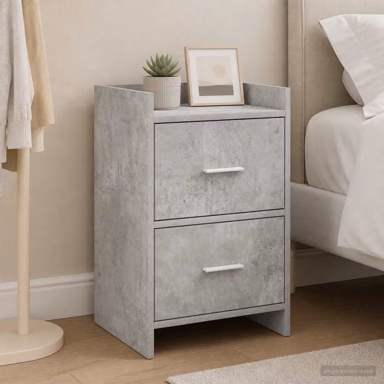 Comodino moderno vidaXL in legno MDF e metallo, Grigio, L 40 x P 30 x H 60 cm