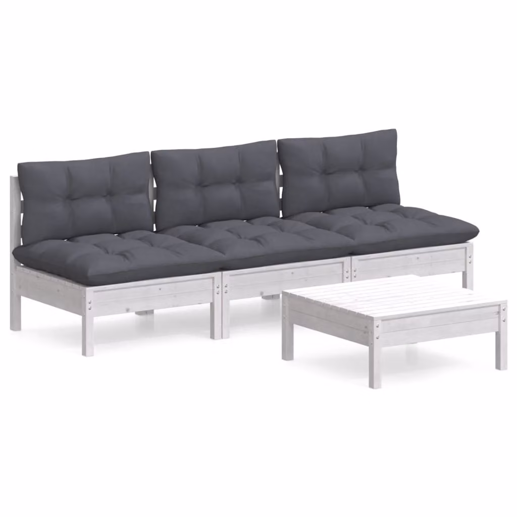 Set Divani da Giardino 4 pz con Cuscini Antracite Legno di Pino