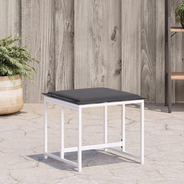 Set di 4 sgabelli da giardino vidaXL in acciaio verniciato con cuscini bianchi e antracite resistenti ai raggi UV