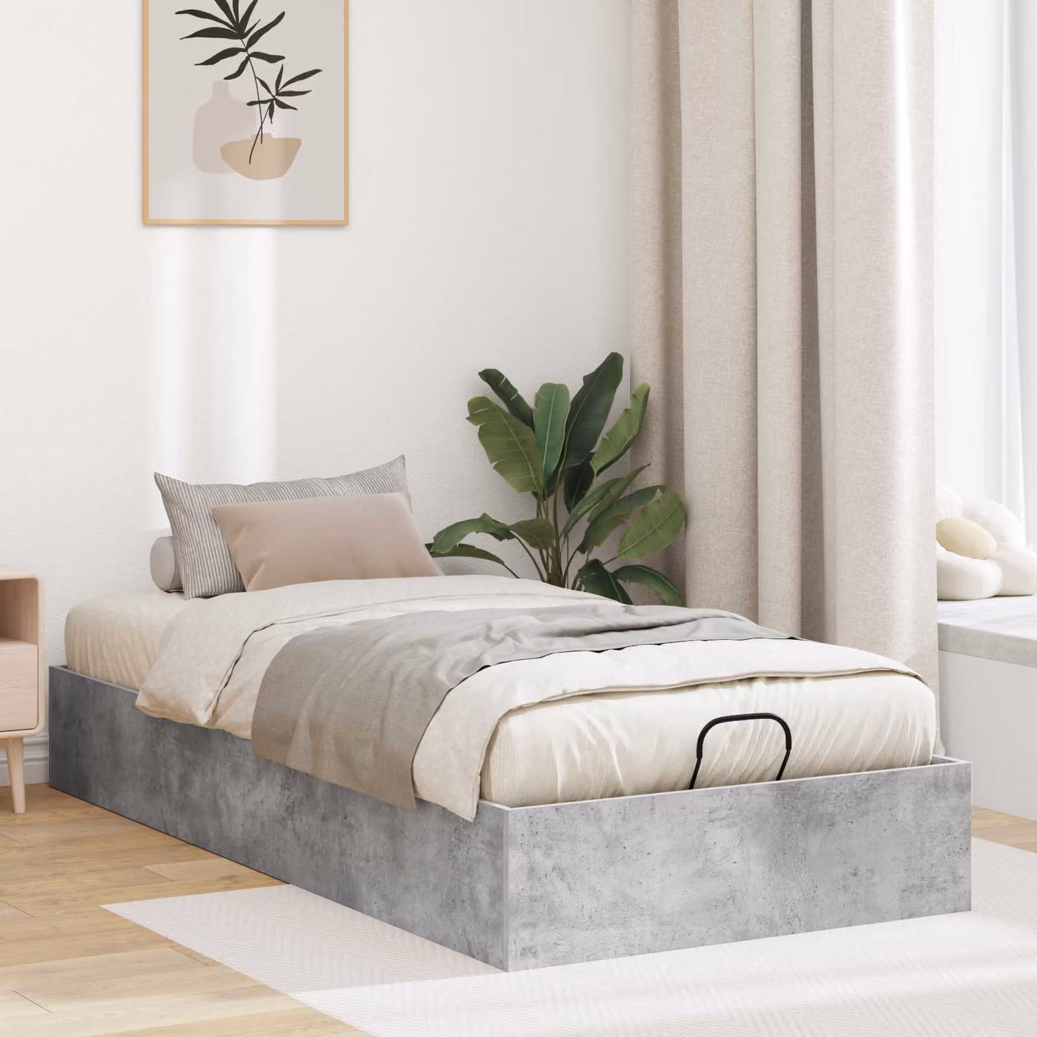 Letto ottomano vidaXL in tessuto grigio con base a sollevamento L/P: 100 x 200 cm