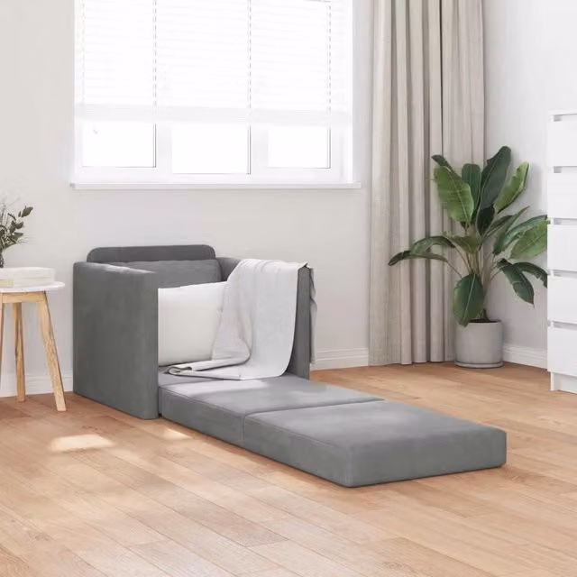 Divano letto vidaXL in velluto grigio con struttura imbottita L/P/H: 74 x 77 x 81 cm