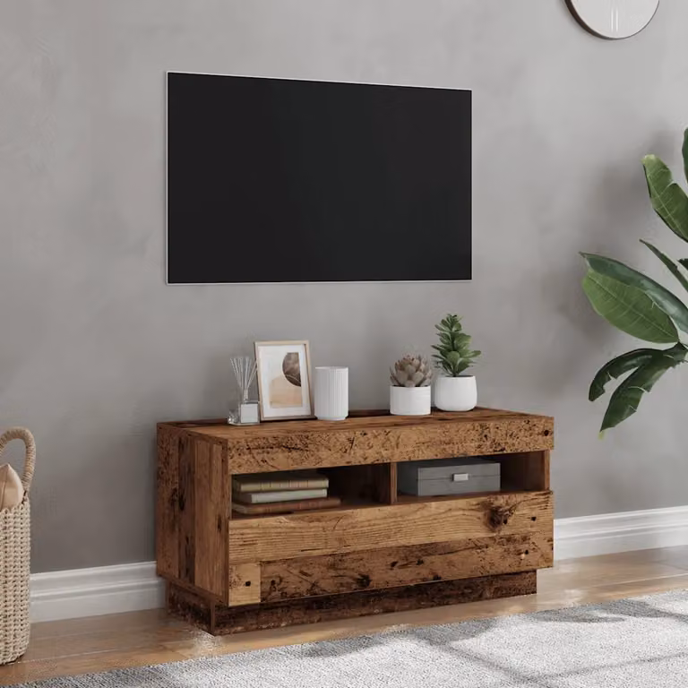 Mobile Porta TV vidaXL con LED in Legno Antico Marrone L: 80 cm, P: 35 cm, H: 40 cm