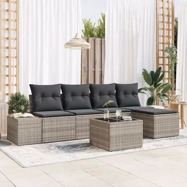 Set Divano da Giardino 6 pz Grigio chiaro polyrattan 3347032