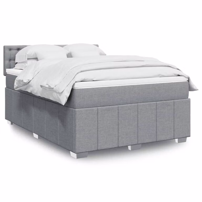 vidaXL Giroletto a Molle con Materasso Ibrido in Tessuto Grigio e Bianco L/P/H: 140 x 190 cm