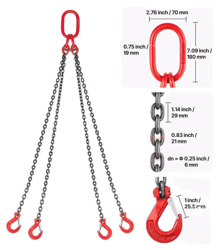 Catena di sollevamento, acciaio legato G80, lunghezza regolabile, 5ft