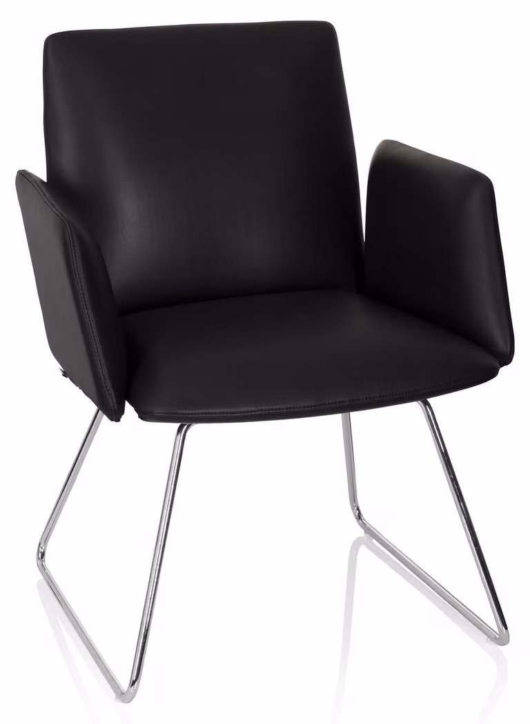 Sedia per visitatori dal design moderno, rivestita in ecopelle nera, dimensioni 80x58x62 cm