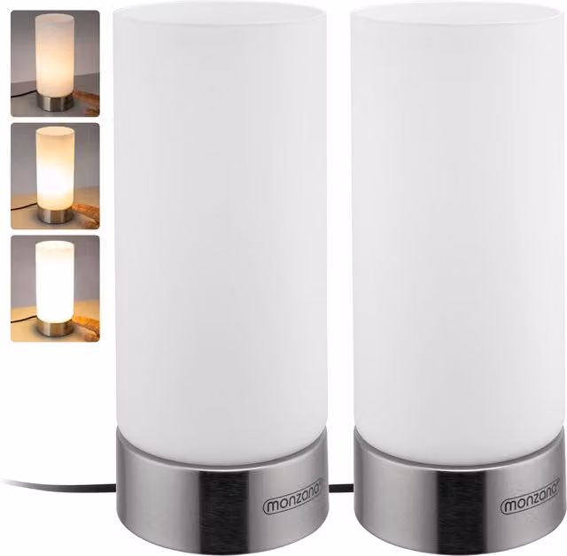 Set da 2 lampade da tavolo Lumo monzana® in metallo bianco e argento con tecnologia touch e lampadina inclusa