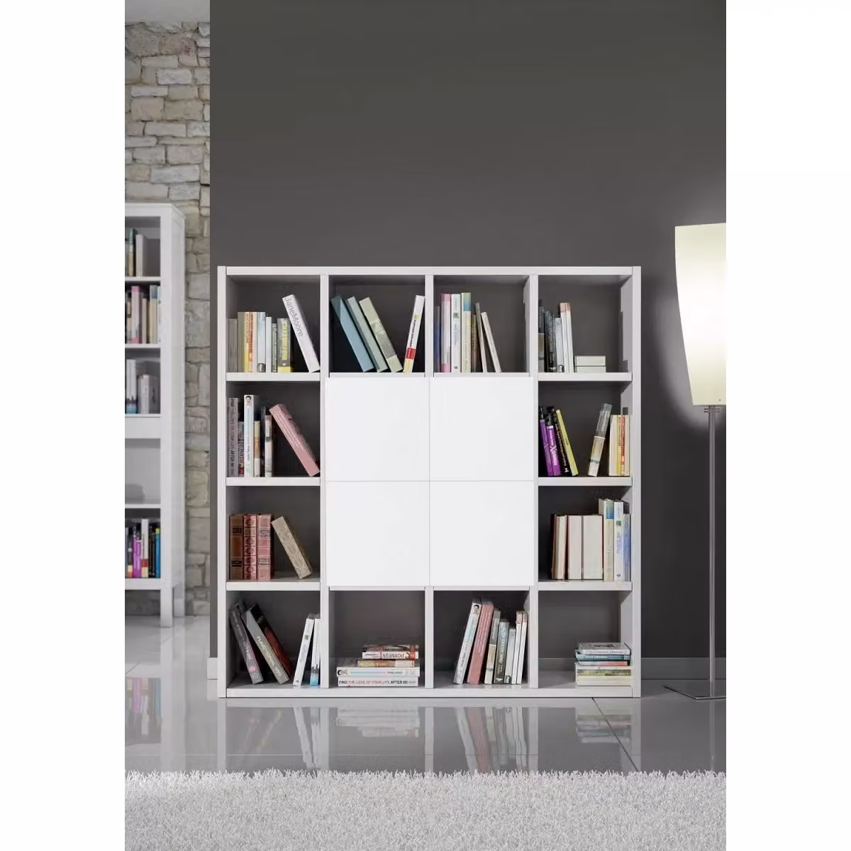 Libreria porta TV moderna in MDF bianco frassino Mobili 2G L: 175 cm, P: 30 cm, H: 175 cm – 2