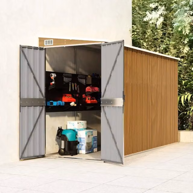 Casetta da giardino a muro marrone 118x288x178 cm 316228