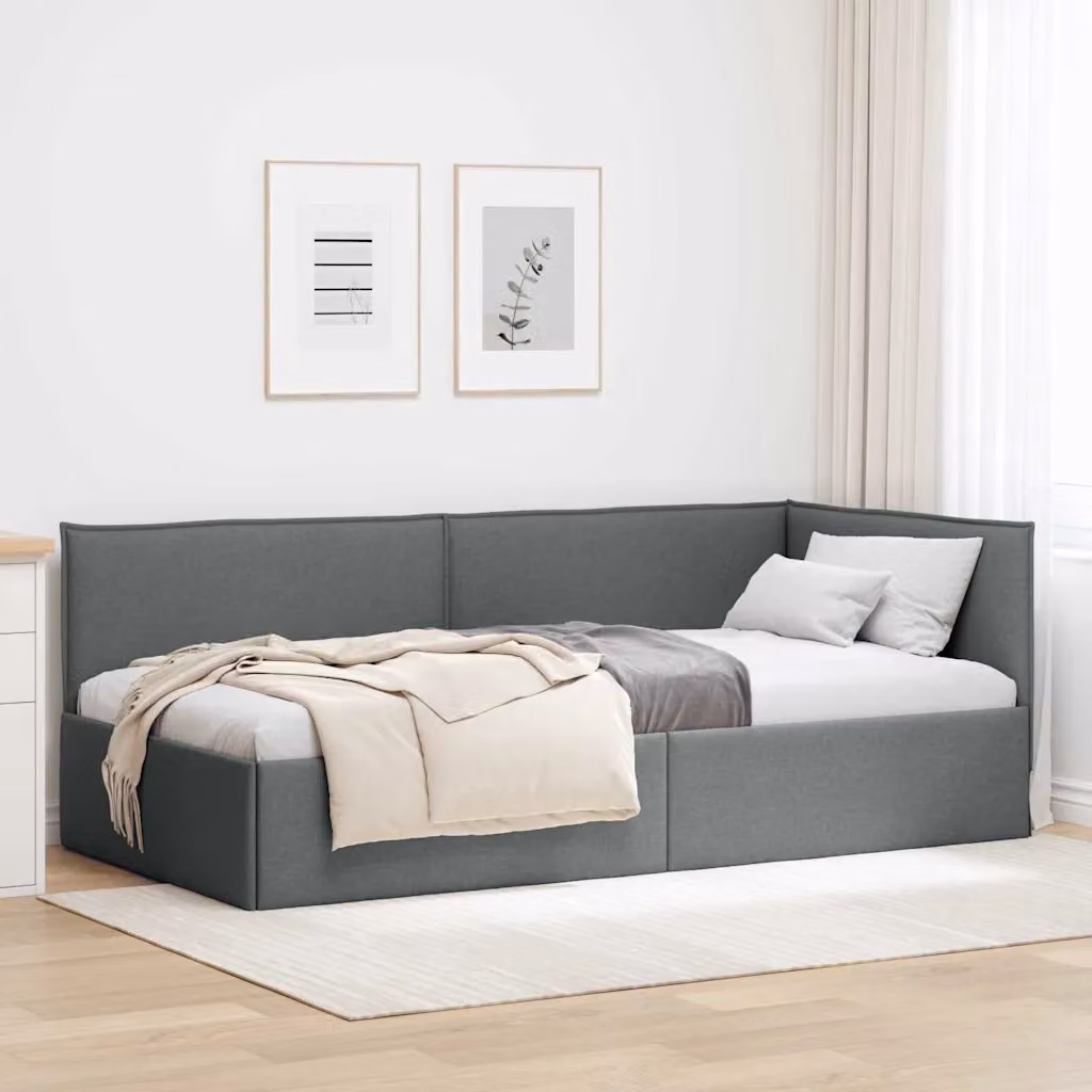 vidaXL Letto ad angolo con chaise longue asimmetrica, Grigio, L: 90 cm, P: 190 cm, H: 74 cm