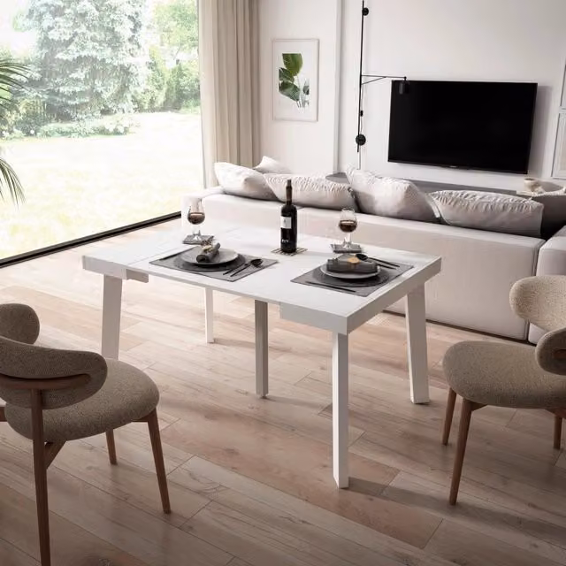 Consolle allungabile, 140x90x73cm, Per 6 persone, Gambe in legno, Bianco RF3125
