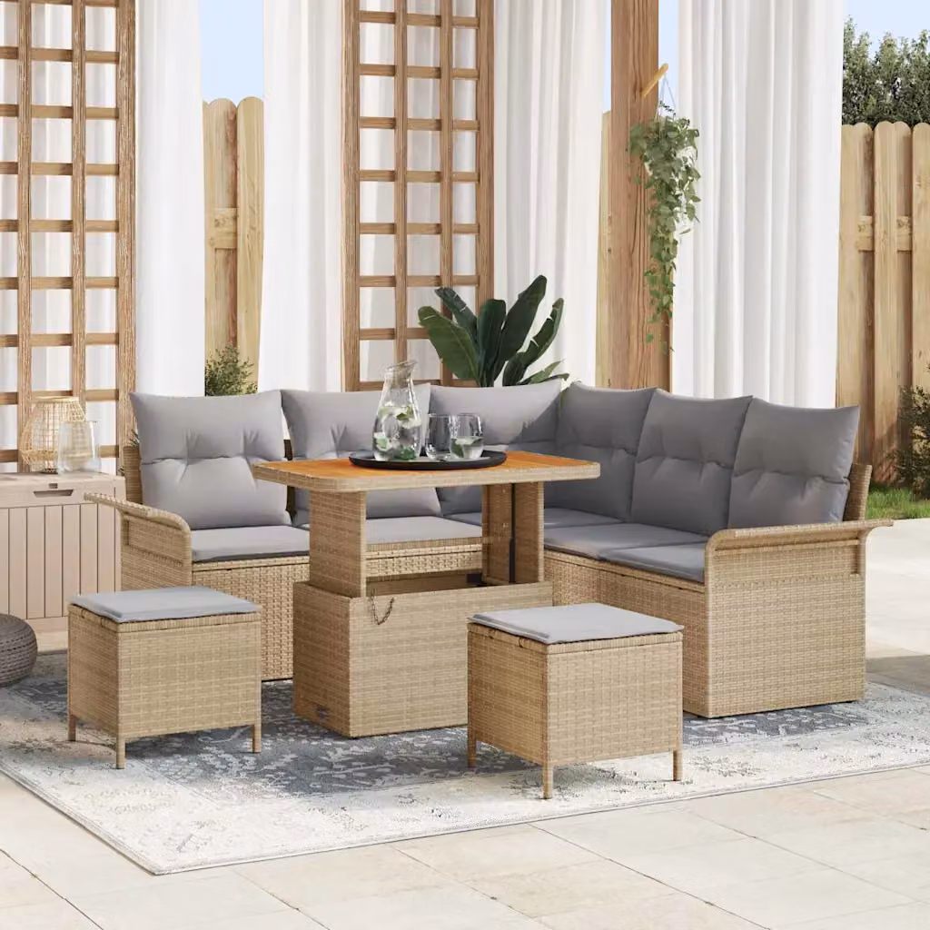 Set Divano da Giardino a L vidaXL 8 Pezzi con Cuscini Beige e Grigio Chiaro – 1