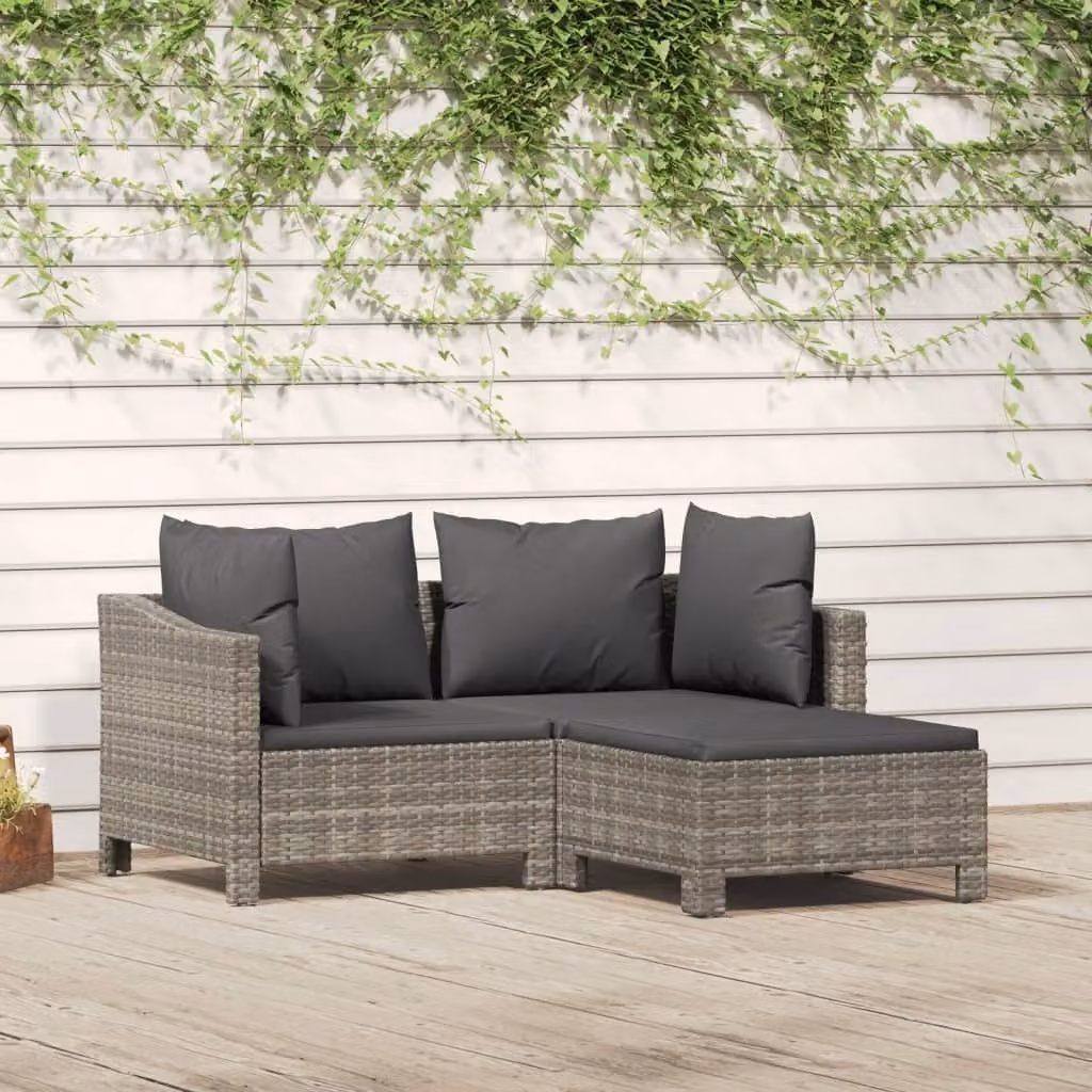 Maison Exclusive - Set da giardino 3 pezzi con cuscini grigio in polyrattan