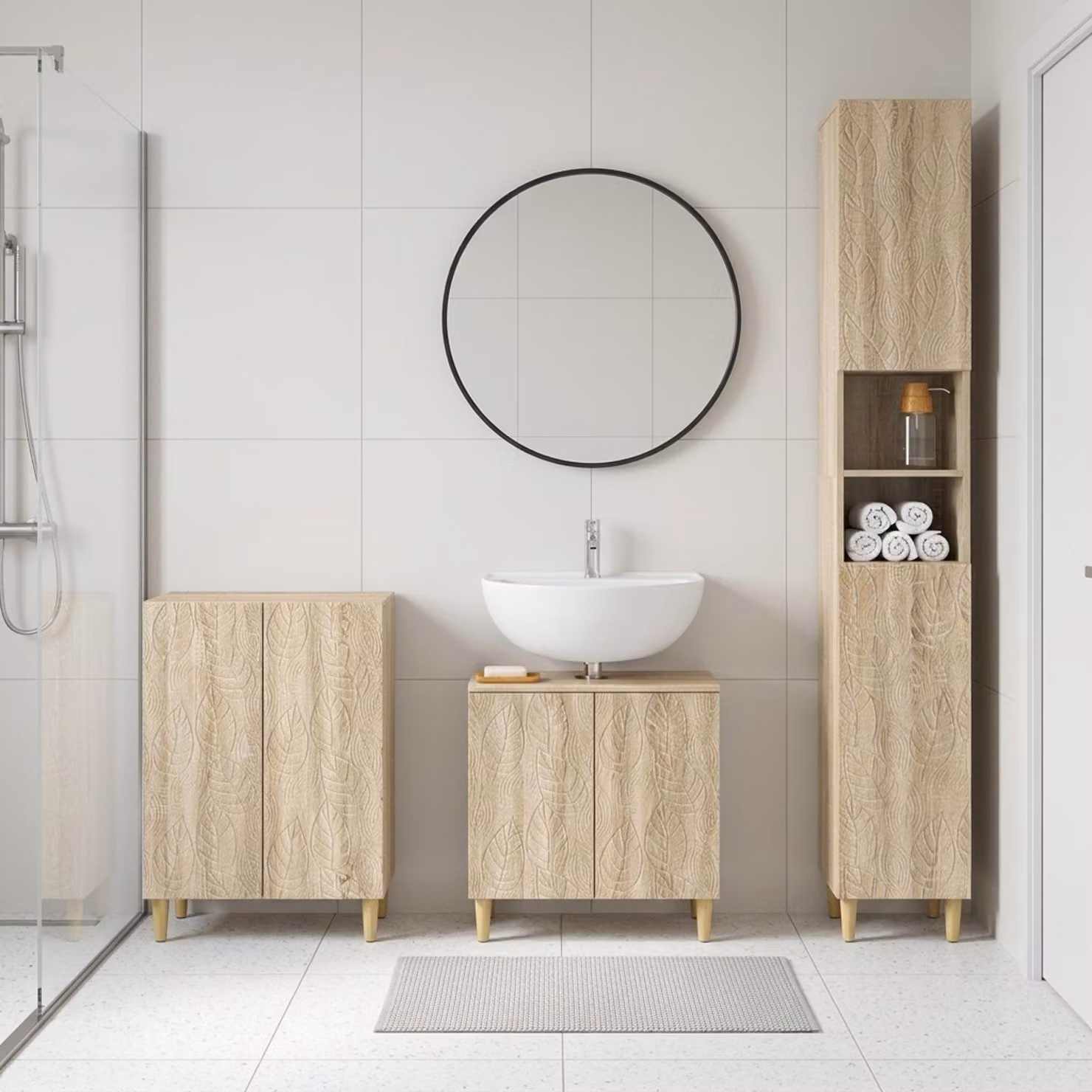 Set di 3 armadietti da bagno moderni vidaXL DELFT in Rovere Sonoma, colore marrone