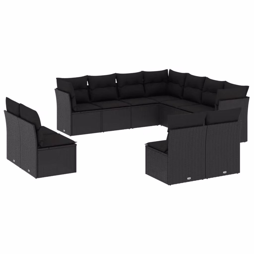 vidaXL Set Divani da Giardino 11 pz in Polyrattan Nero con Cuscini e Struttura in Metallo – 2