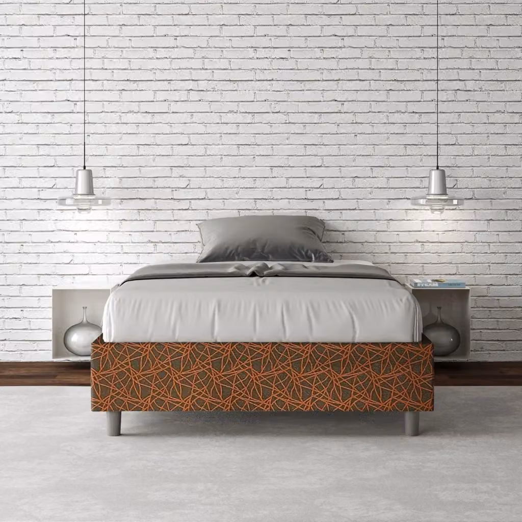 Letto Sommier 1 Piazza e Mezzo Azelia Era 04 Arancione con Contenitore e Rete GIORDANOSHOP L/P: 120 x 200 cm – 2
