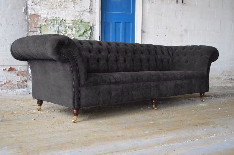 Chesterfield 4 Sitzer Couchen Luxus Stoff Couchen Polster Garnitur XXL Textil