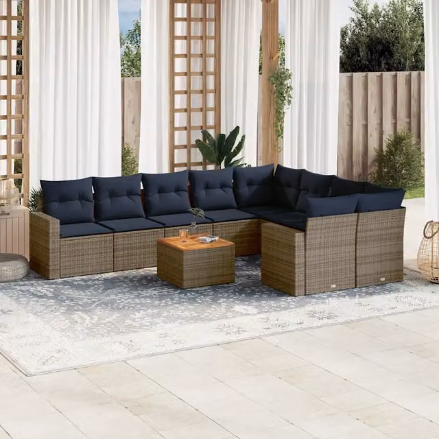 Set Divani da Giardino 10 pz con Cuscini Grigio in Polyrattan 3256614