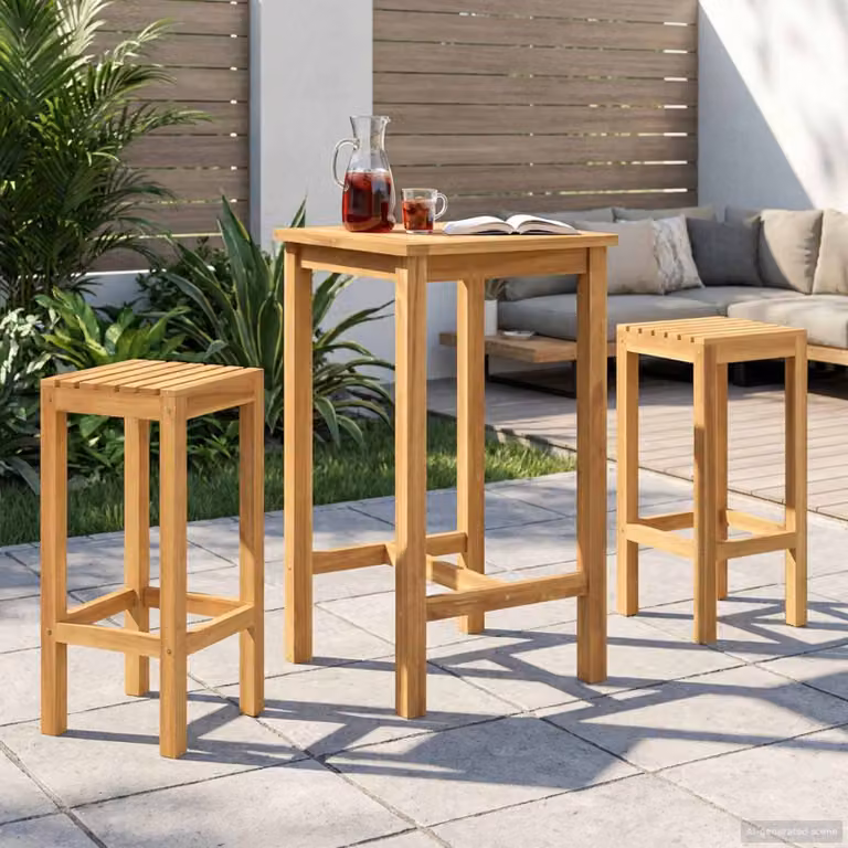 Set Bar da Esterno vidaXL in Legno di Teak Solido Marrone, 3 Pezzi