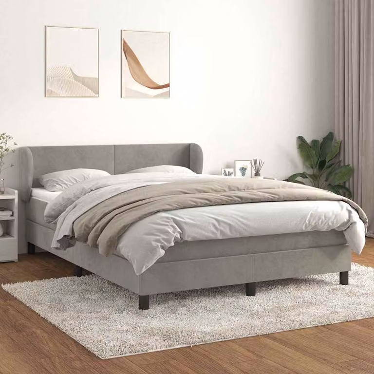 vidaXL Giroletto a Molle con Materasso in Velluto Grigio Chiaro L/P/H: 200 x 140 x 88 cm