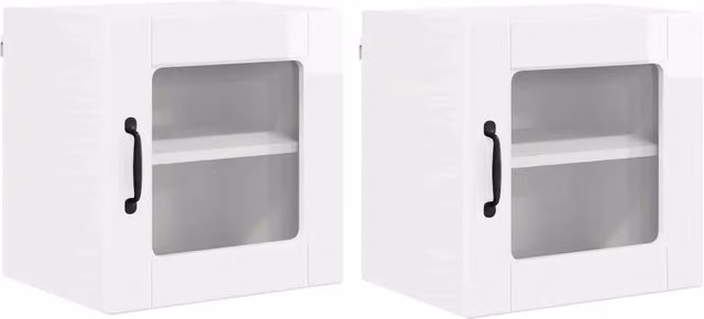 Set di 2 pensili da parete PORTO in legno e vetro Bianco Lucido per cucina e soggiorno L/P/H: 40 x 31 x 40 cm