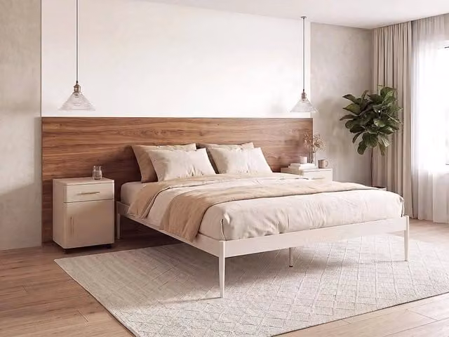 Letto matrimoniale con rete a doghe compensato e metallo 160 x 200 cm beige chiaro stile moderno minimalista