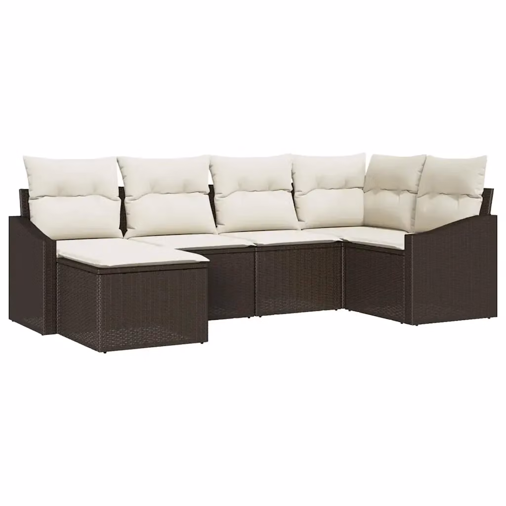 Set di divani da giardino vidaXL in rattan marrone con cuscini beige e tavolino da caffè, composto da 6 pezzi con struttura in acciaio verniciato a polvere e design moderno a forma di L – 2