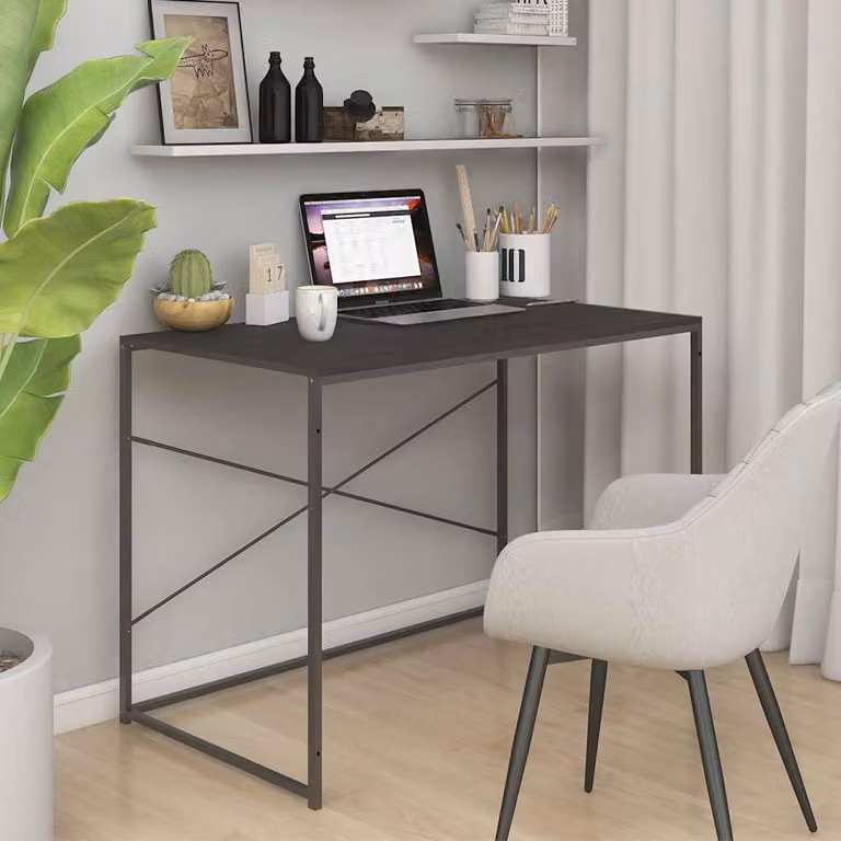 Scrivania per Computer vidaXL Nera in Legno e Metallo L: 110 cm, P: 60 cm, H: 70 cm