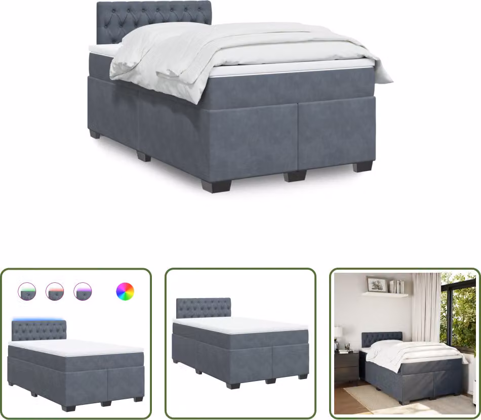 The Living Store Letto a molle con materasso grigio scuro 120x190 cm in velluto