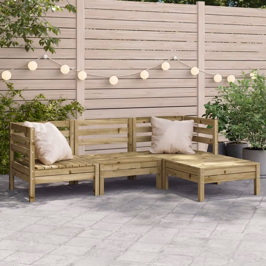 vidaXL Divano da Giardino a L con Poggiapiedi in Legno Massello di Pino Marrone con Cuscini inclusi L/P/H: 190,5 x 127,0 x 62,5 cm – 1
