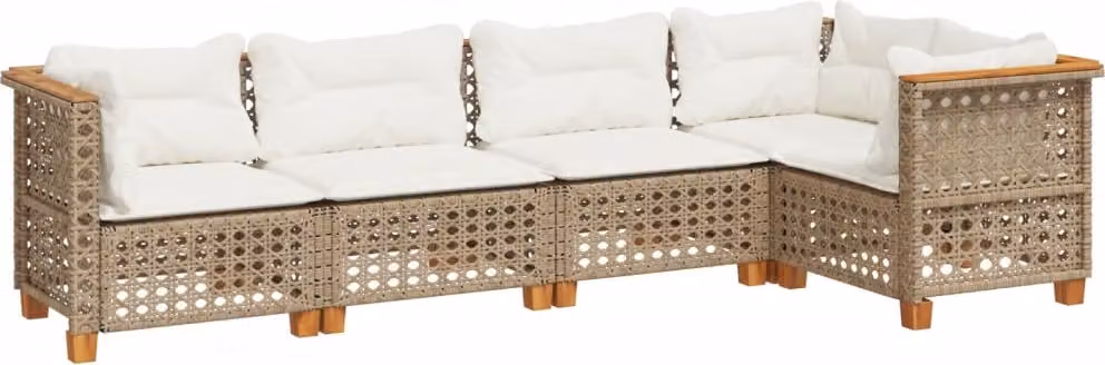 Set Divano da Giardino 5 pz con Cuscini Beige in Polyrattan