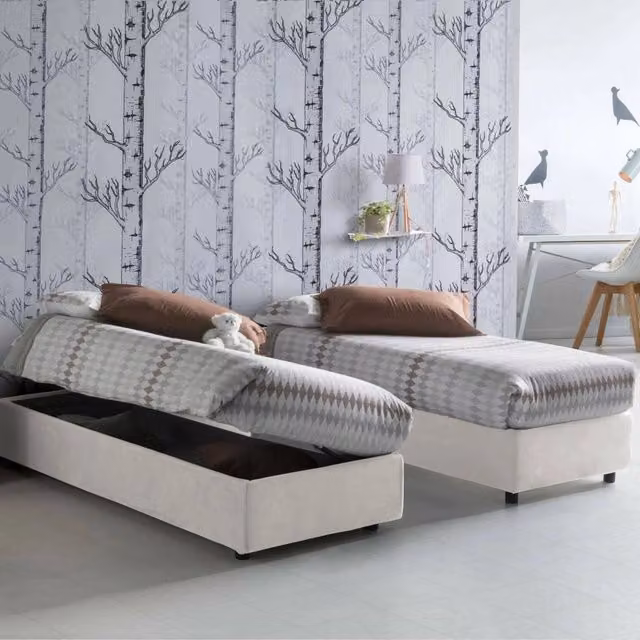 Letto singolo contenitore Abbi Talamo Italia con rivestimento in tessuto e materasso incluso, Bianco, L 80 x P 190 cm – 1