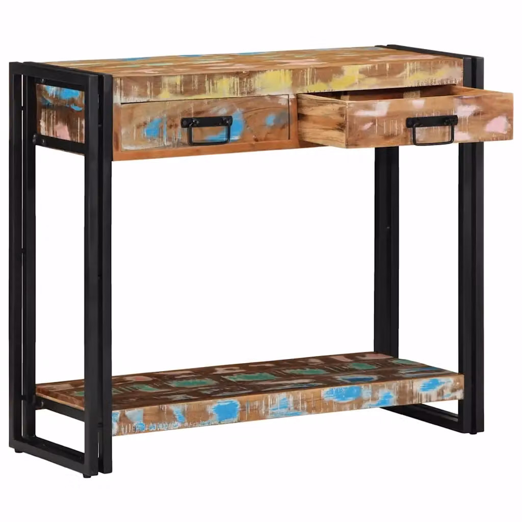 Tavolo consolle moderno vidaXL in legno recuperato e metallo multicolore L/P/H: 75 x 33 x 75 cm – 2