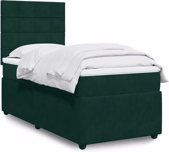 Letto con Giroletto a Molle e Materasso Ibrido vidaXL in Velluto Verde Scuro, L: 80 cm, P: 200 cm