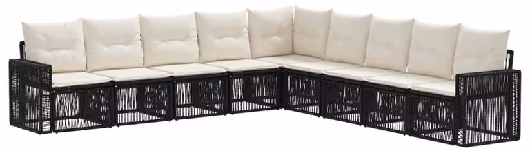 Set da giardino composto da 9 pezzi, in rattan sintetico nero e crema