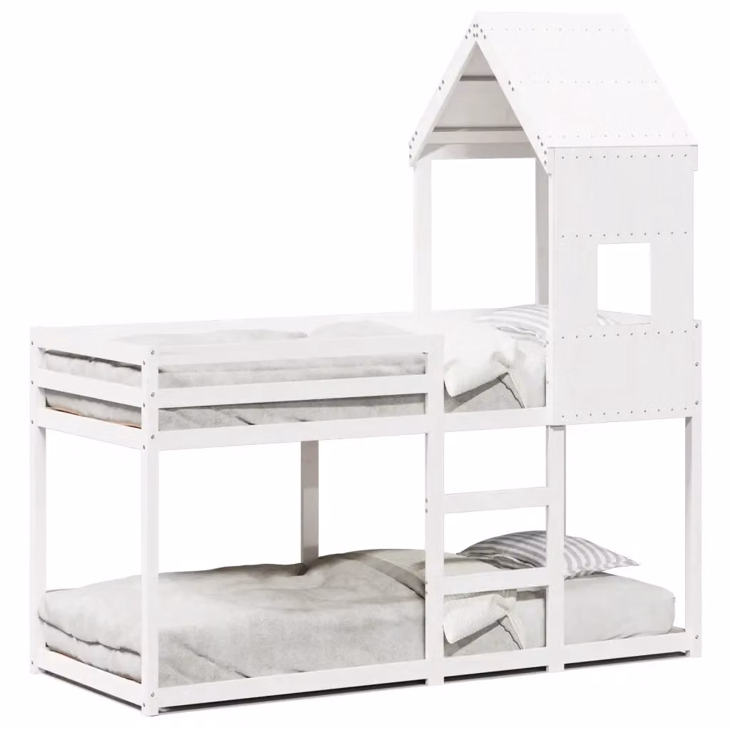 Letto a castello per bambini vidaXL in legno massello di pino bianco con struttura a casetta L/P/H: 205.5 x 80 x 85.5 cm – 2