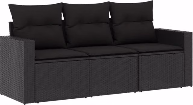 Set Divani da Giardino 3 pz | Set Salotto da Giardino con Cuscini in Polyrattan Nero