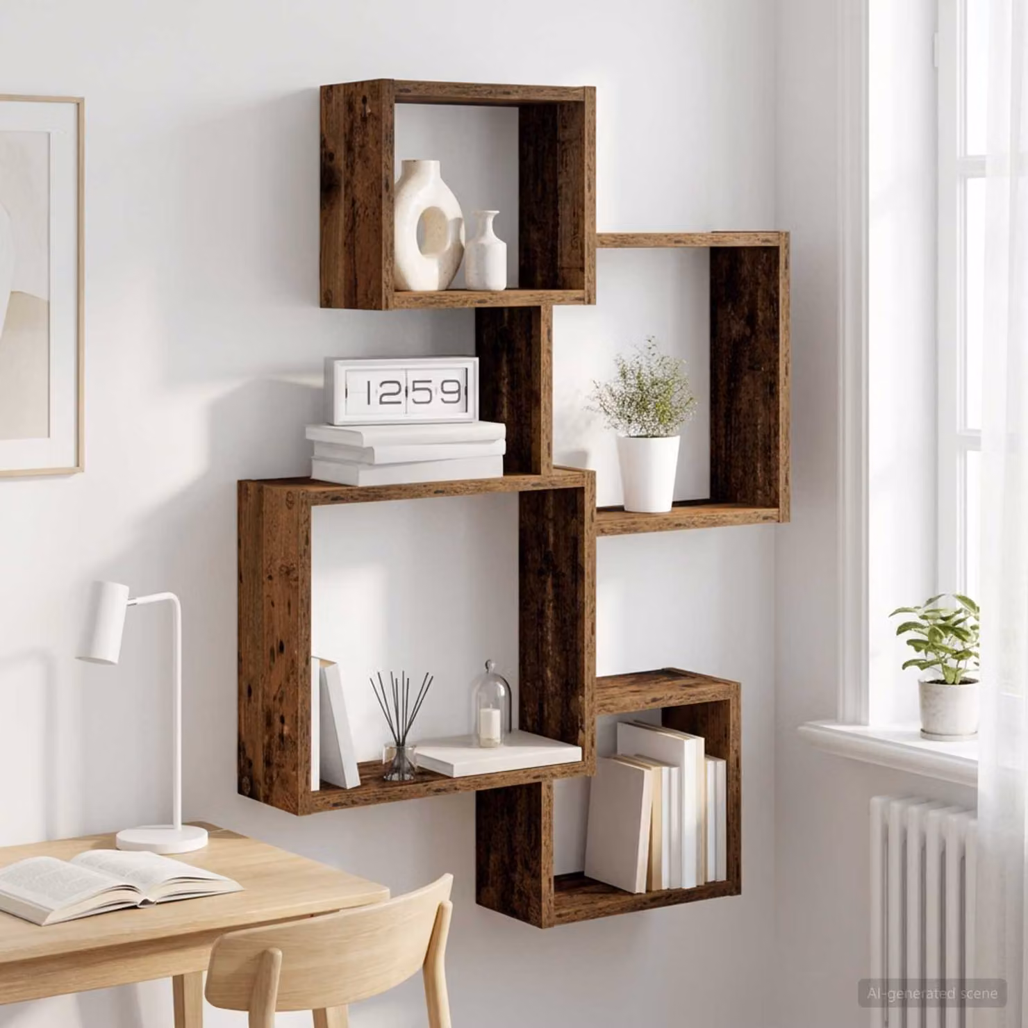 vidaXL Mensola Cubo da Parete in Legno Antico Marrone per Soggiorno e Ufficio